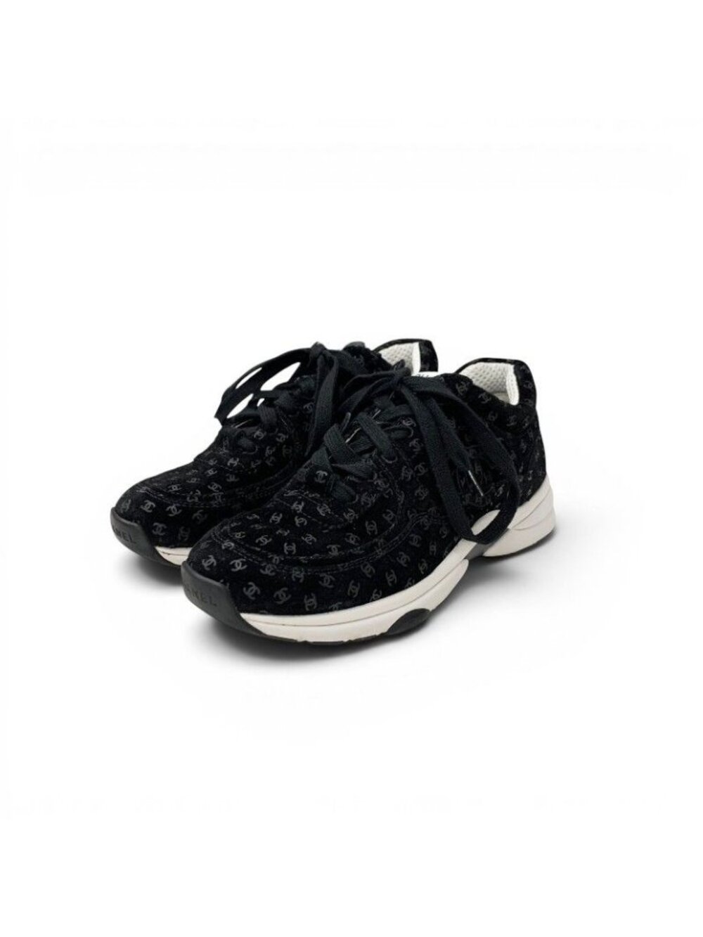 Chanel Sneakers Suede Mesh Black White CC Logo